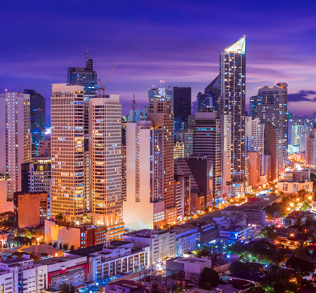 Early evening shot of Makati skyline - Makati, Metro Manila, Philippines.